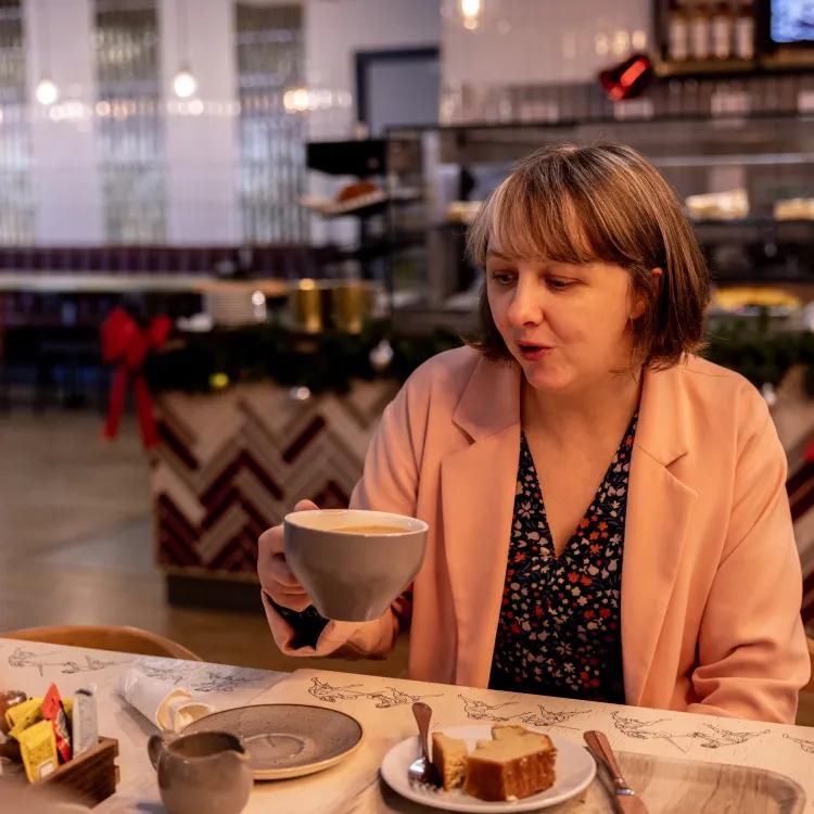 customers enjoying food and drink in the Masters café